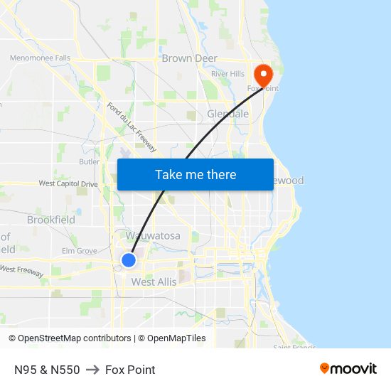 N95 & N550 to Fox Point map