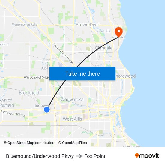 Bluemound/Underwood Pkwy to Fox Point map