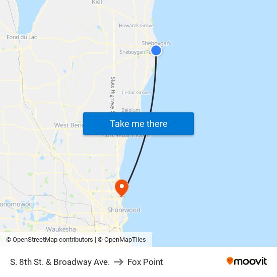 S. 8th St. & Broadway Ave. to Fox Point map