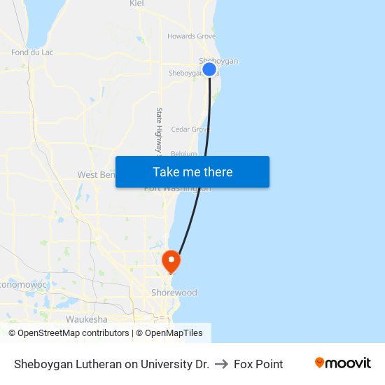 Sheboygan Lutheran on University Dr. to Fox Point map