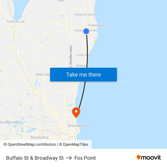 Buffalo St & Broadway St to Fox Point map