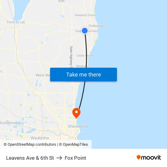 Leavens Ave & 6th St to Fox Point map