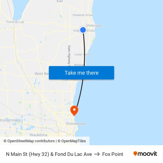 N Main St (Hwy 32) & Fond Du Lac Ave to Fox Point map