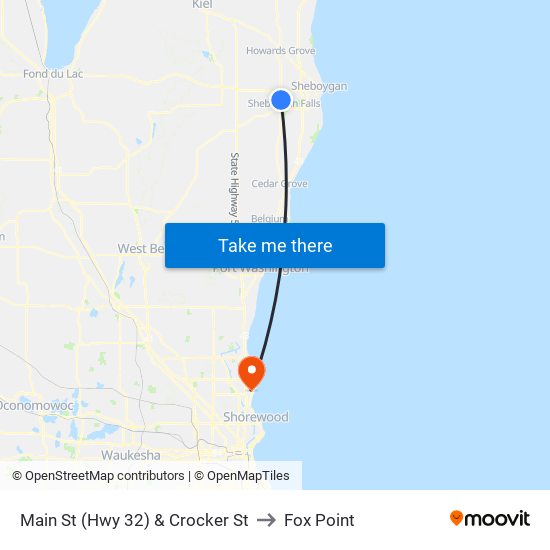 Main St (Hwy 32) & Crocker St to Fox Point map