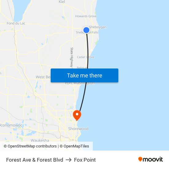 Forest Ave & Forest Blvd to Fox Point map