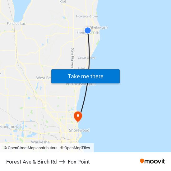 Forest Ave & Birch Rd to Fox Point map