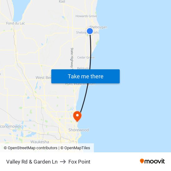 Valley Rd & Garden Ln to Fox Point map