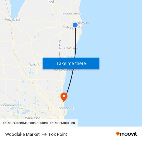 Woodlake Market to Fox Point map