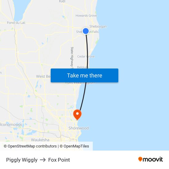 Piggly Wiggly to Fox Point map