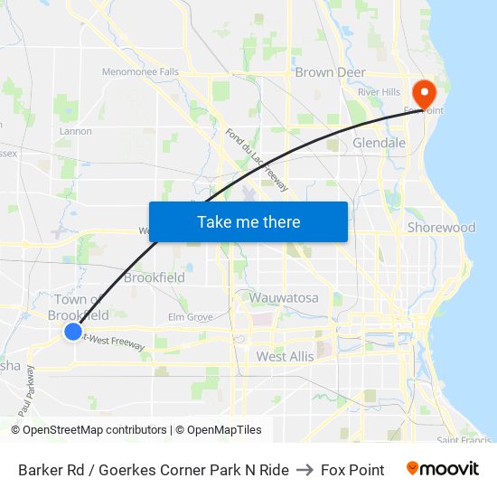 Barker Rd / Goerkes Corner Park N Ride to Fox Point map