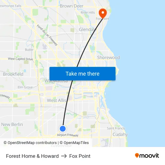 Forest Home & Howard to Fox Point map