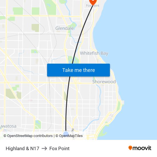 Highland & N17 to Fox Point map