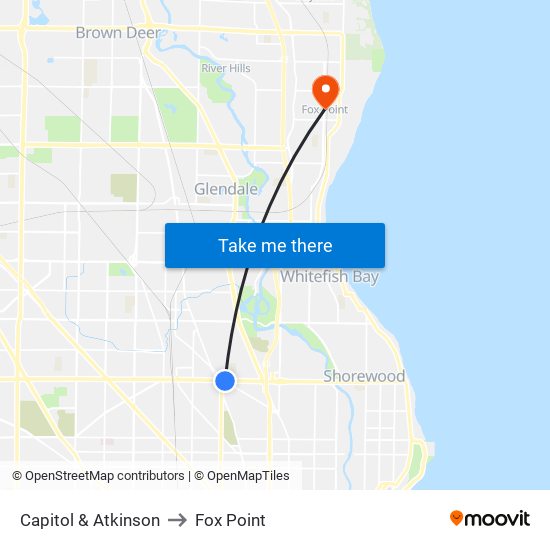 Capitol & Atkinson to Fox Point map