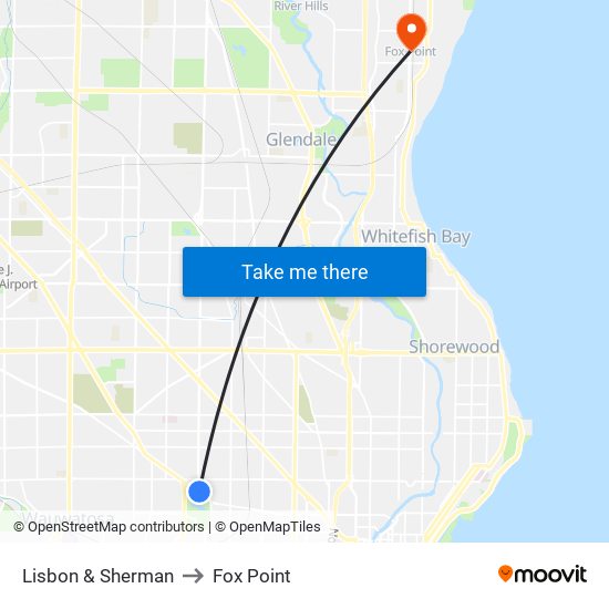 Lisbon & Sherman to Fox Point map