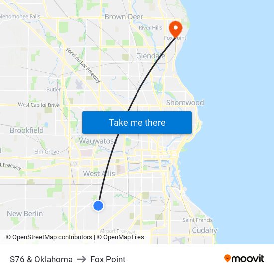 S76 & Oklahoma to Fox Point map