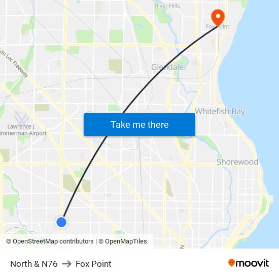 North & N76 to Fox Point map