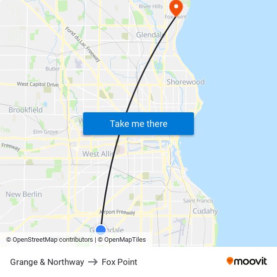 Grange & Northway to Fox Point map