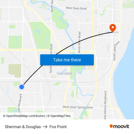 Sherman & Douglas to Fox Point map