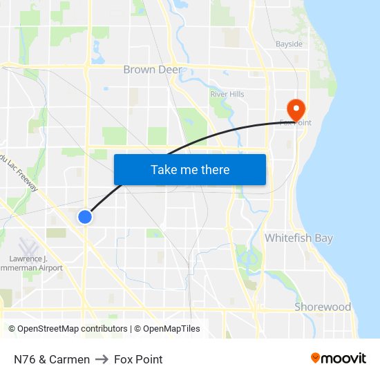 N76 & Carmen to Fox Point map