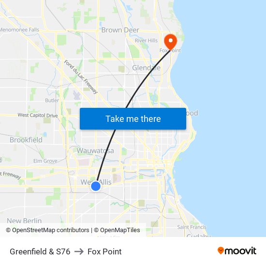 Greenfield & S76 to Fox Point map