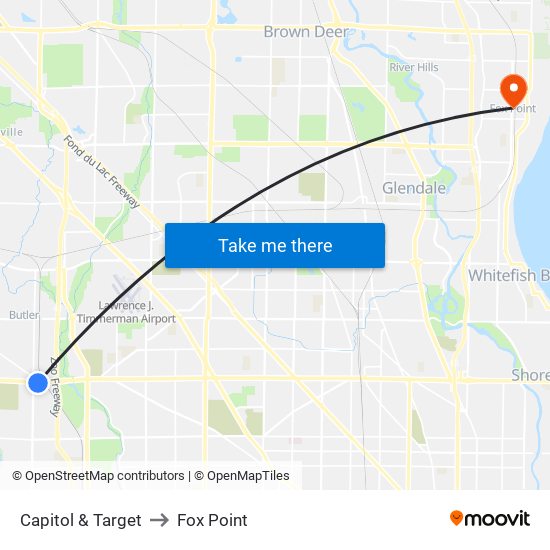 Capitol & Target to Fox Point map