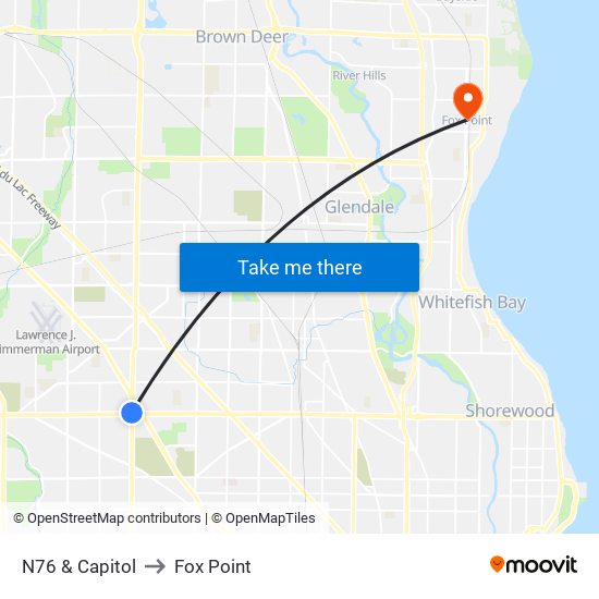 N76 & Capitol to Fox Point map