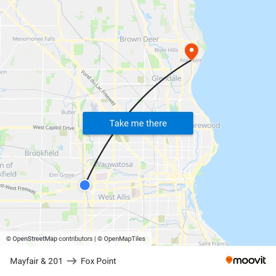 Mayfair & 201 to Fox Point map
