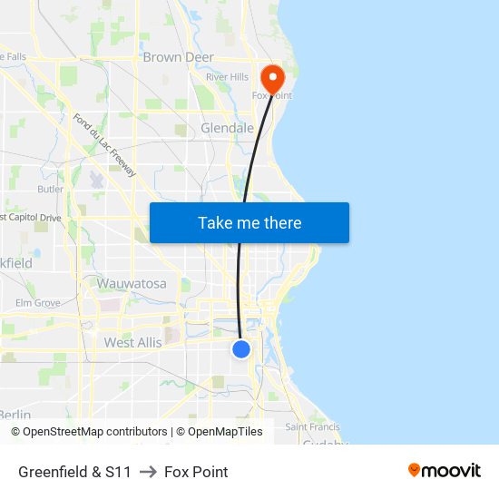 Greenfield & S11 to Fox Point map