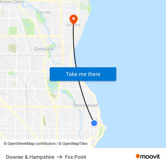 Downer & Hampshire to Fox Point map