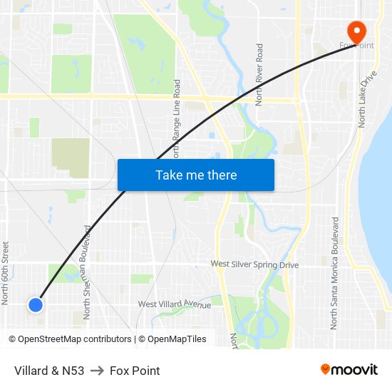 Villard & N53 to Fox Point map