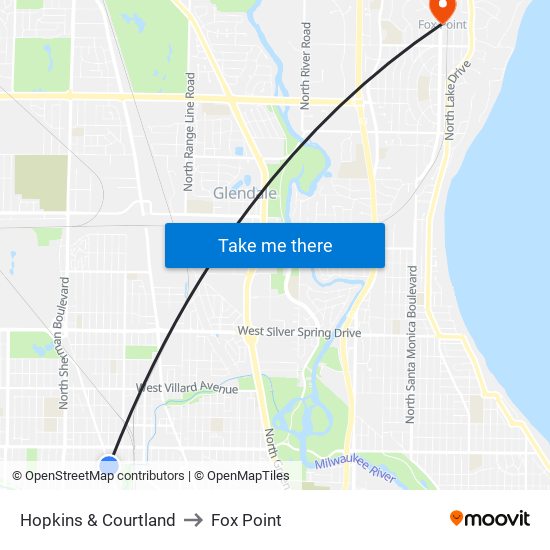 Hopkins & Courtland to Fox Point map