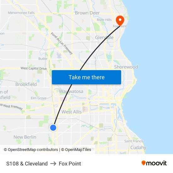 S108 & Cleveland to Fox Point map