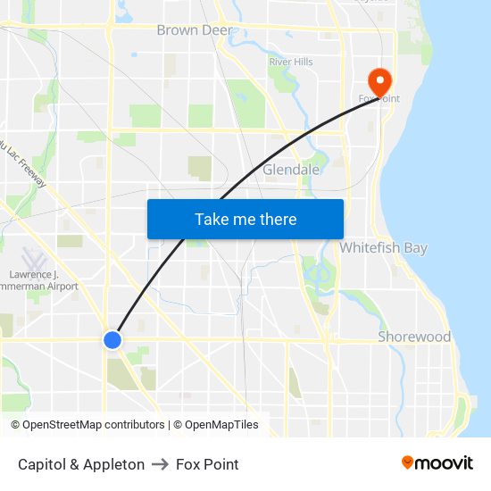 Capitol & Appleton to Fox Point map