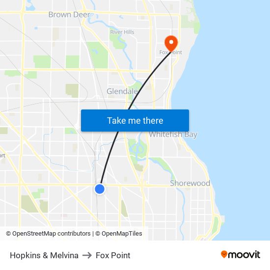 Hopkins & Melvina to Fox Point map