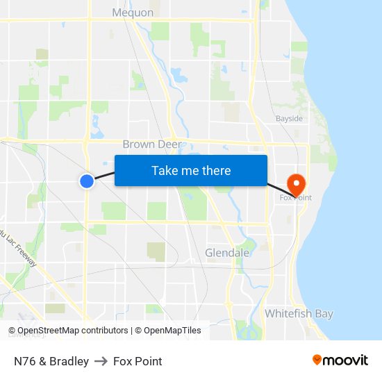 N76 & Bradley to Fox Point map