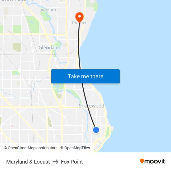 Maryland & Locust to Fox Point map
