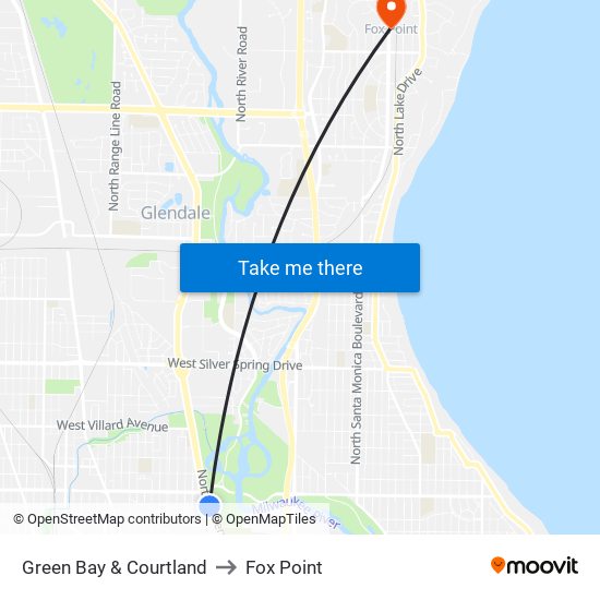 Green Bay & Courtland to Fox Point map