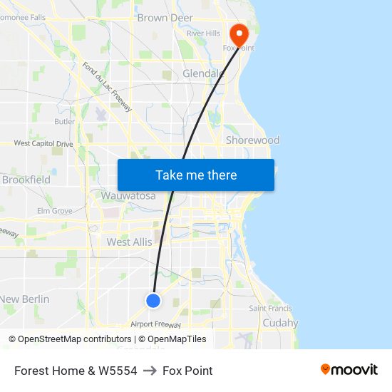 Forest Home & W5554 to Fox Point map