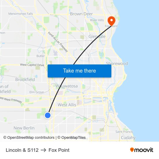 Lincoln & S112 to Fox Point map