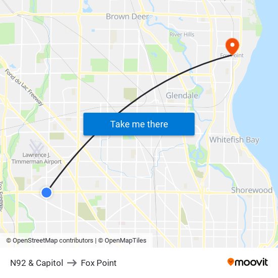 N92 & Capitol to Fox Point map