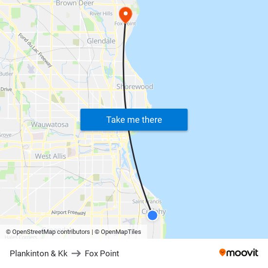 Plankinton & Kk to Fox Point map