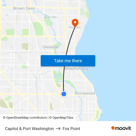 Capitol & Port Washington to Fox Point map