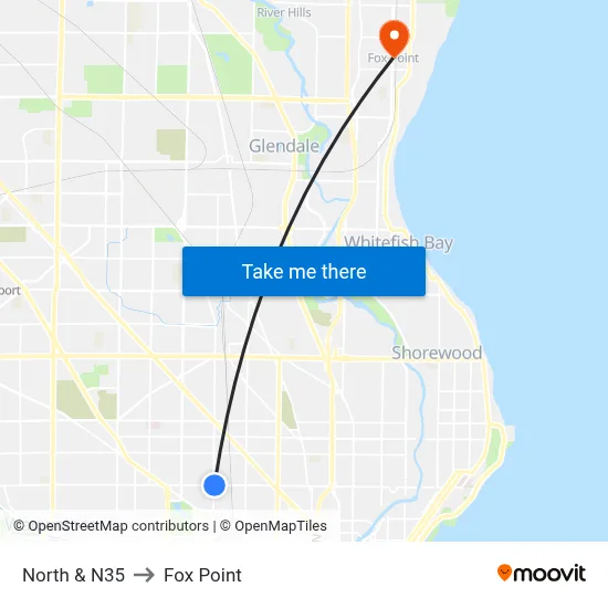 North & N35 to Fox Point map