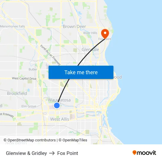 Glenview & Gridley to Fox Point map