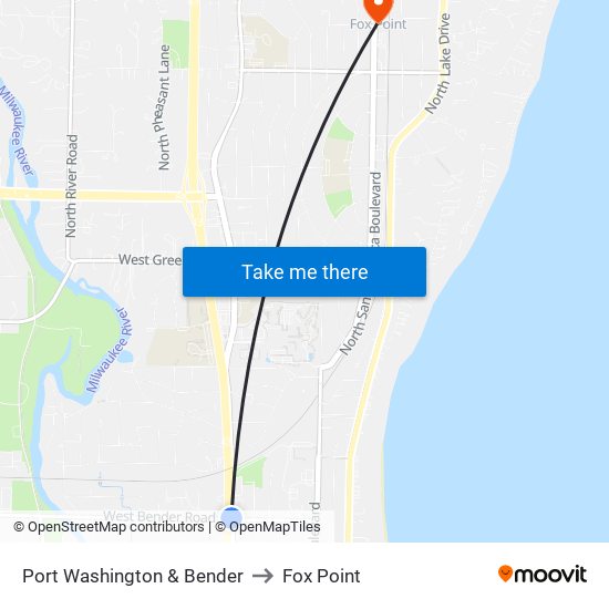 Port Washington & Bender to Fox Point map