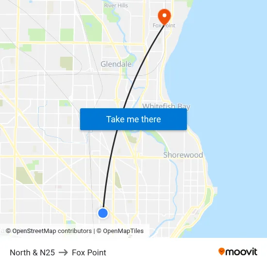North & N25 to Fox Point map