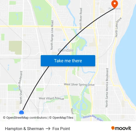 Hampton & Sherman to Fox Point map