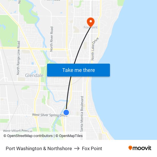 Port Washington & Northshore to Fox Point map