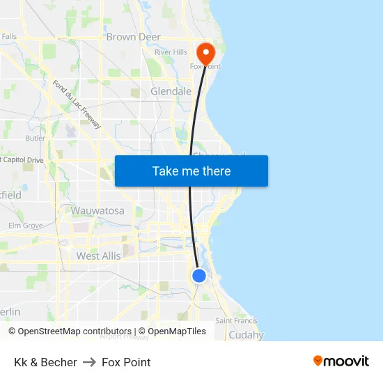 Kk & Becher to Fox Point map