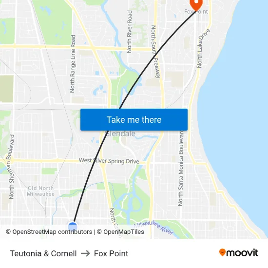 Teutonia & Cornell to Fox Point map